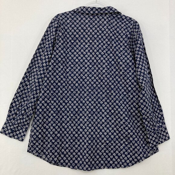 Woman Within size 18/20 Navy Star Print Long Sleeve Button Down Cotton Preppy - Picture 10 of 11